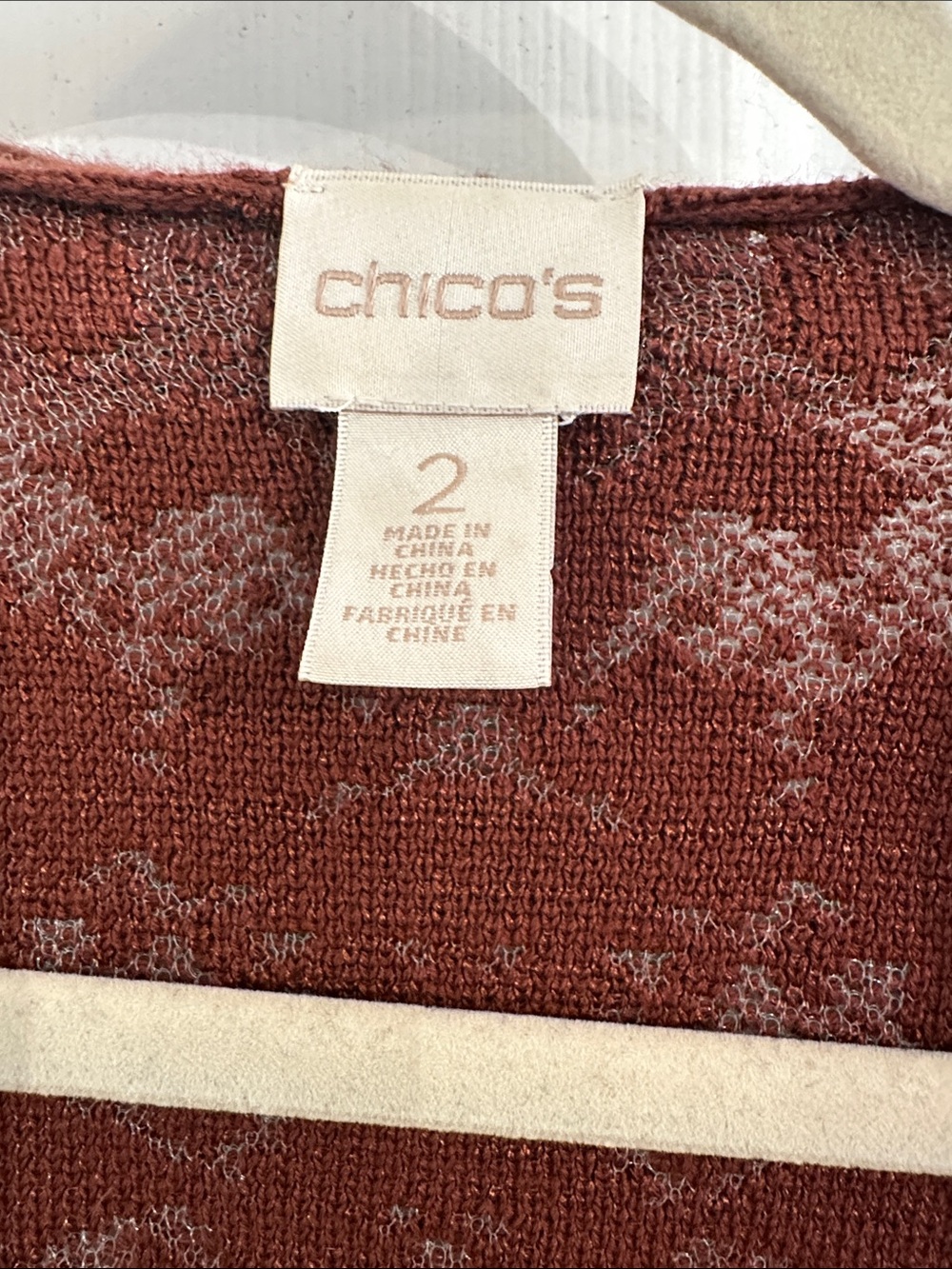 Chico's Open Front Ruffle Lace Cardigan Rust - Picture 2 of 4